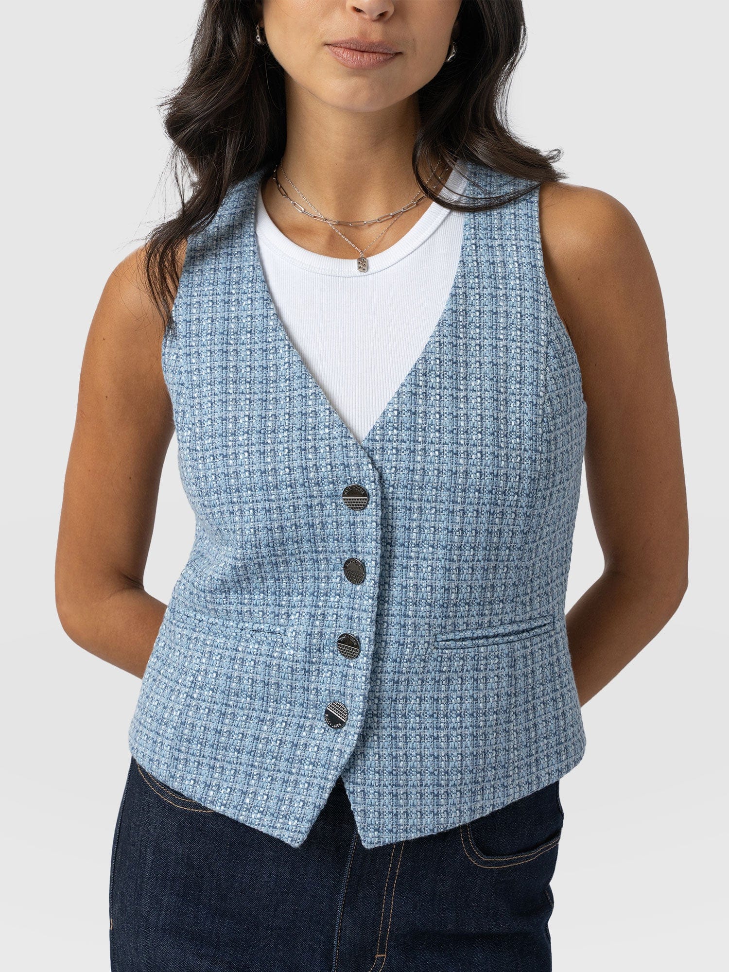 Astrid Waistcoat Pale Blue - Women's Blazers | Saint + Sofia® US