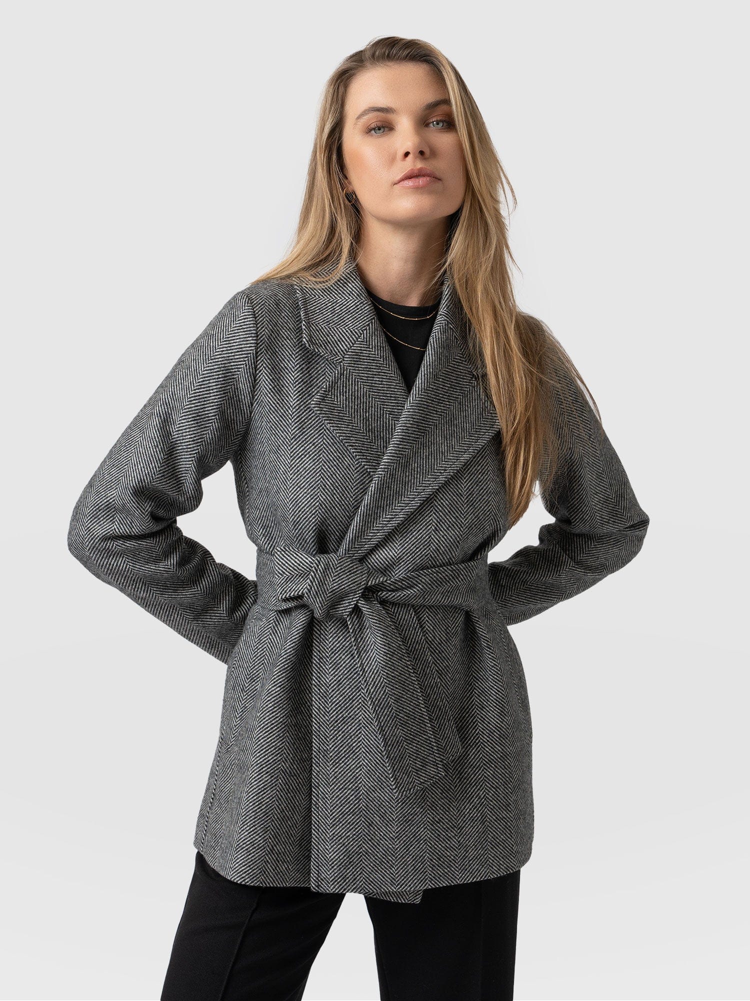 Audrey Wrap Coat Chevron - Women's Coats | Saint + Sofia® USA