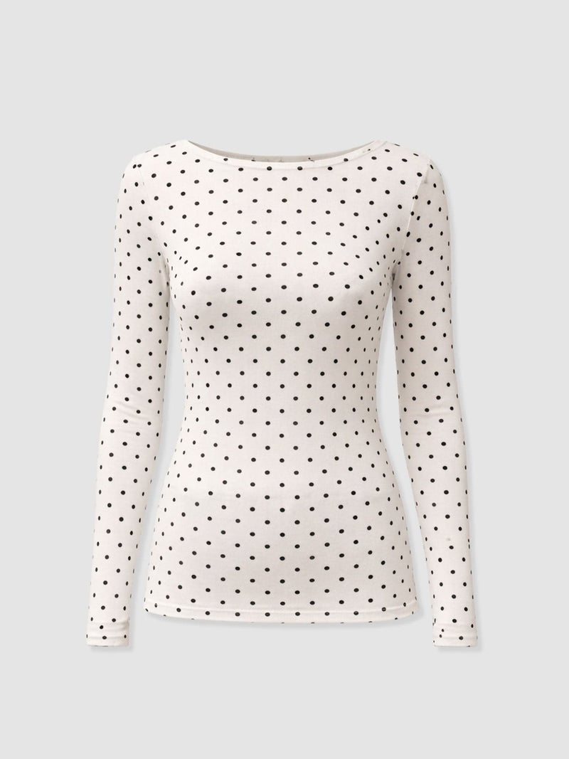 Austen Boat Neck Long Sleeve Tee - Cream Polka Dot - Women's T-shirts | Saint + Sofia® USA
