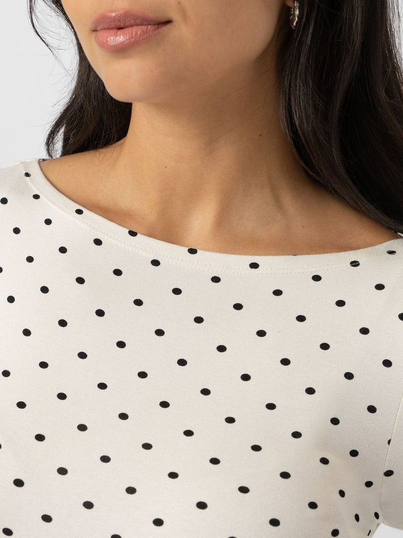 Austen Boat Neck Long Sleeve Tee - Cream Polka Dot - Women's T-shirts | Saint + Sofia® USA