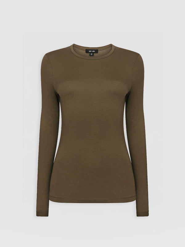 Austen Crew Neck Long Sleeve Tee Khaki - Women's Tops | Saint + Sofia® US