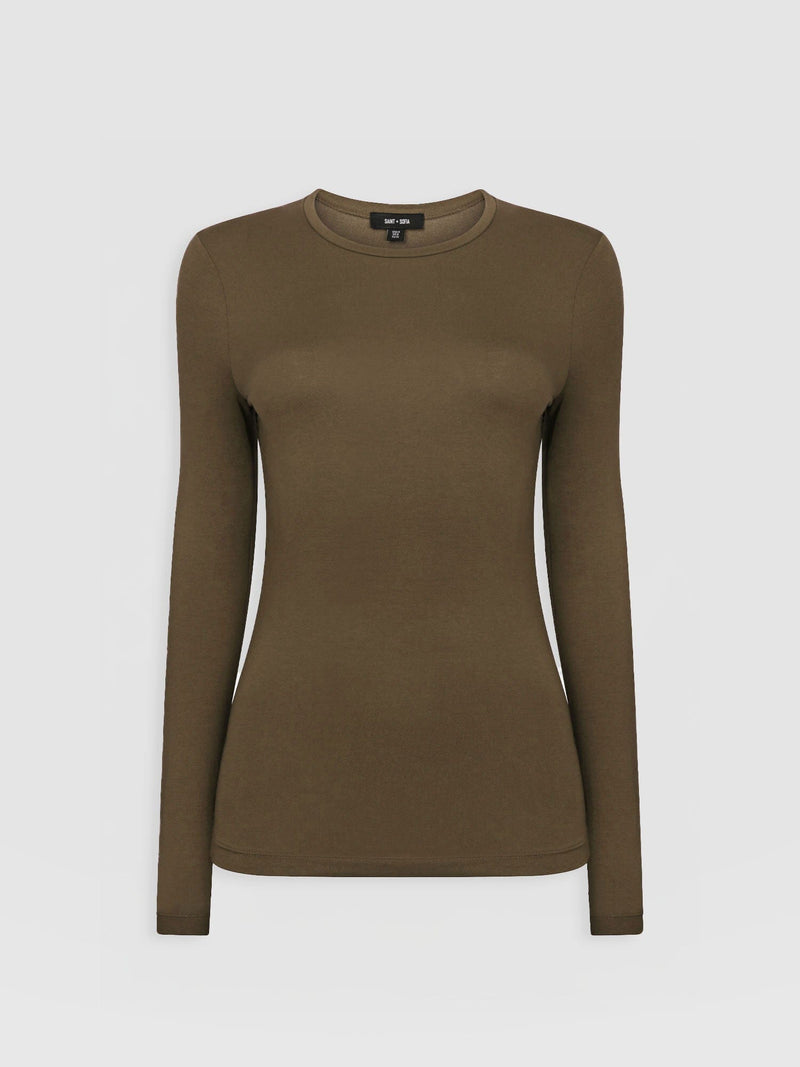 Austen Crew Neck Long Sleeve Tee Khaki - Women's Tops | Saint + Sofia® US