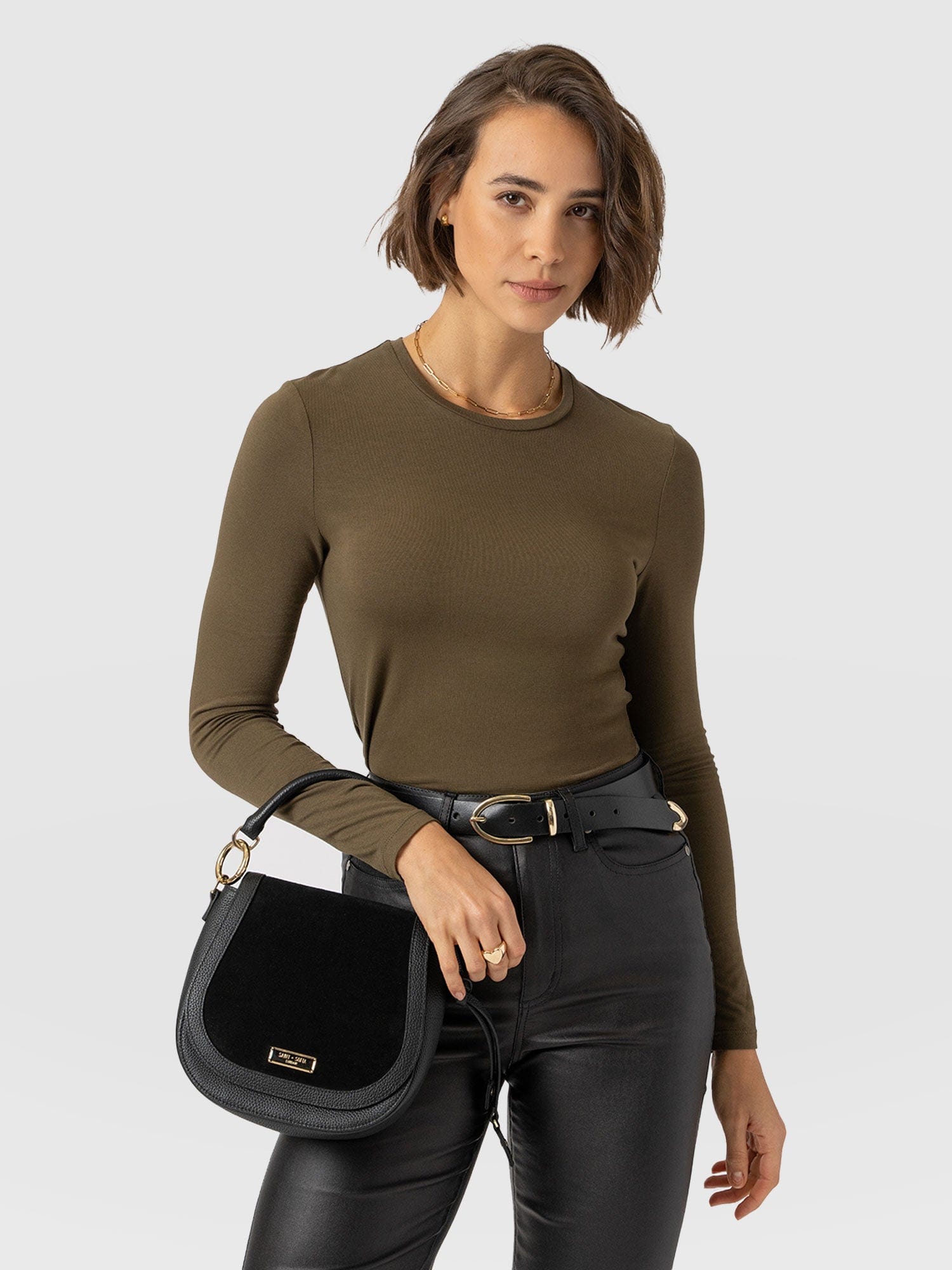 Austen Crew Neck Long Sleeve Tee Khaki - Women's Tops | Saint + Sofia® US