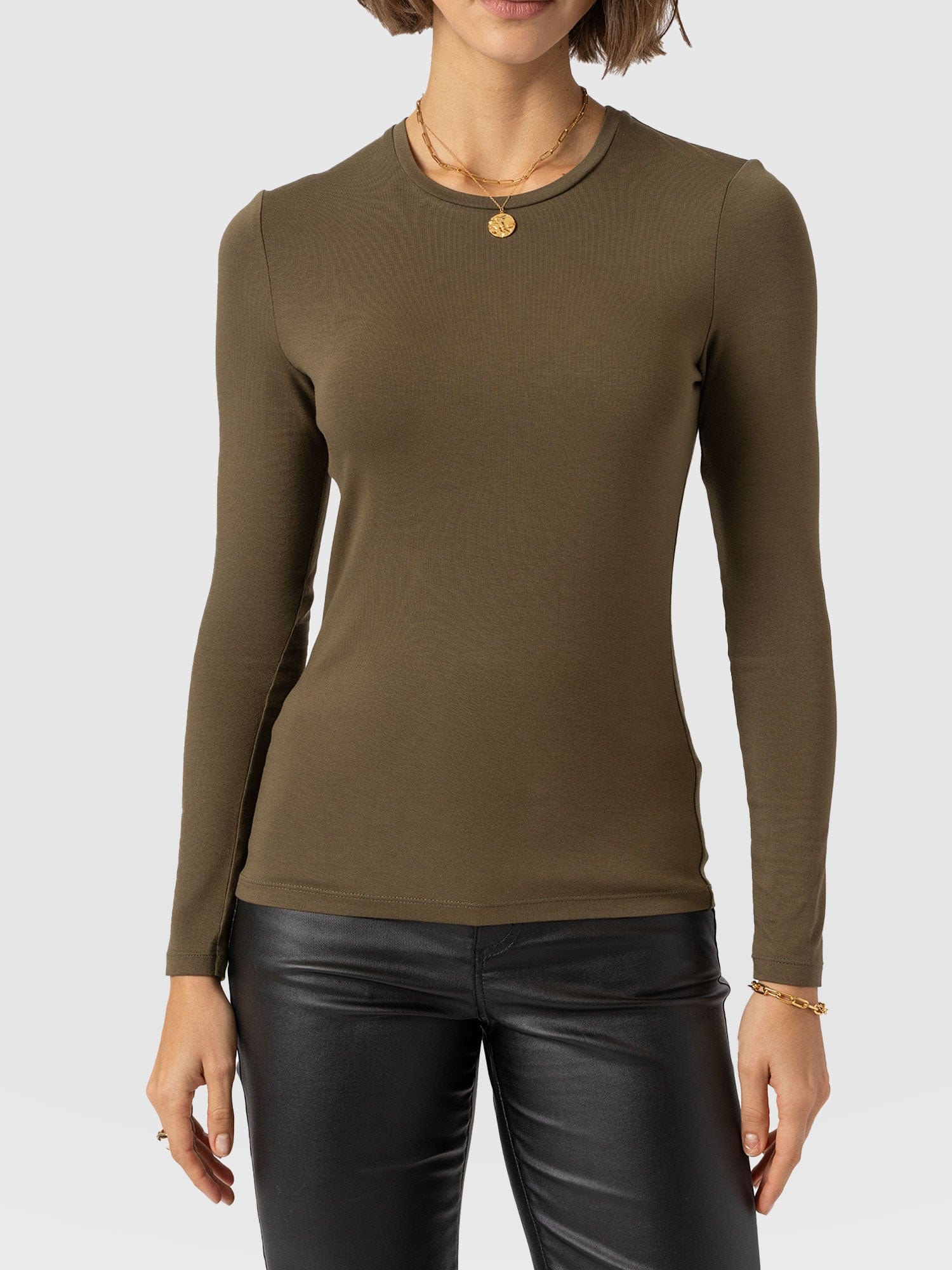 Austen Crew Neck Long Sleeve Tee Khaki - Women's Tops | Saint + Sofia® US