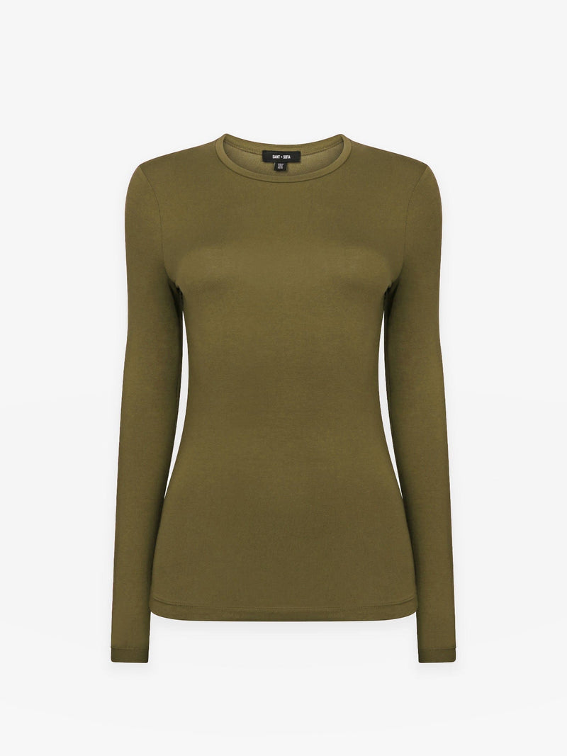 Austen Crew Neck Long Sleeve Tee Khaki - Women's Tops | Saint + Sofia® US