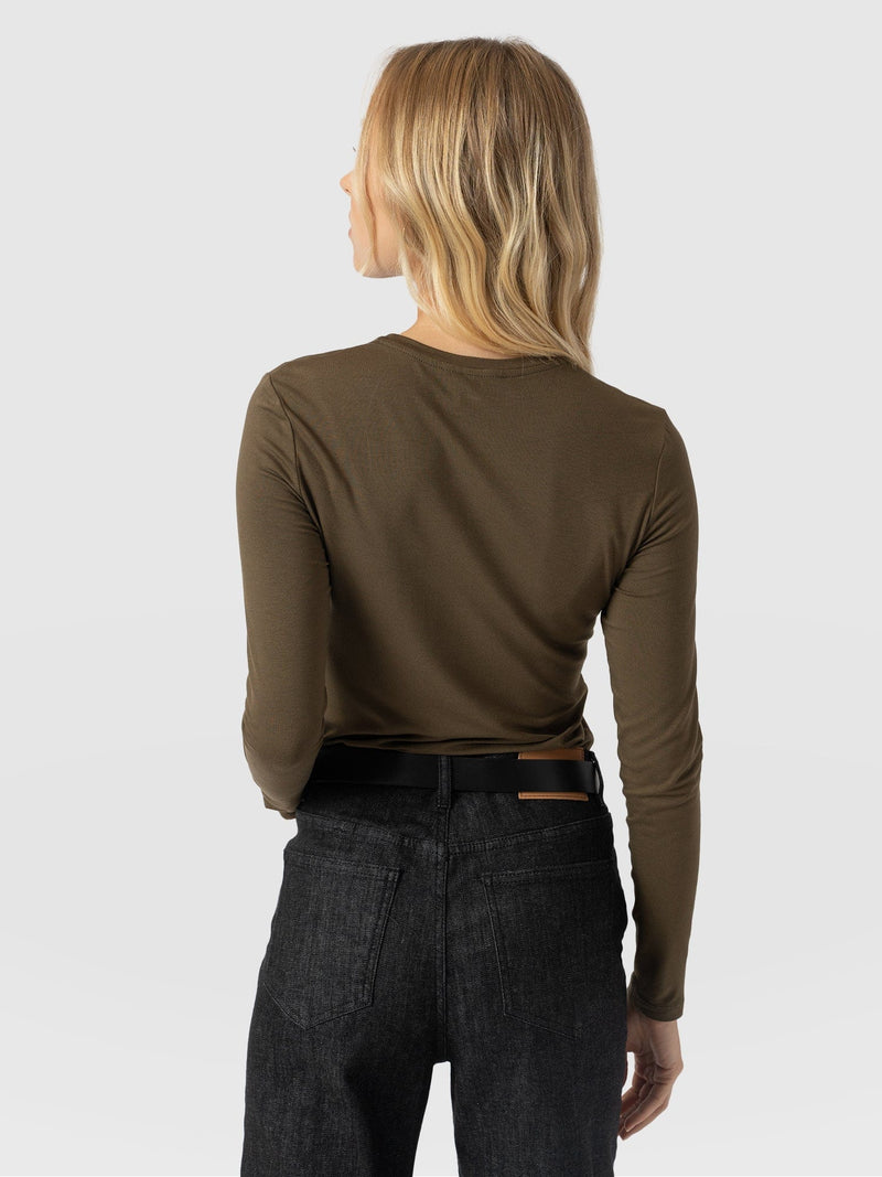 Austen Crew Neck Long Sleeve Tee Khaki - Women's Tops | Saint + Sofia® US