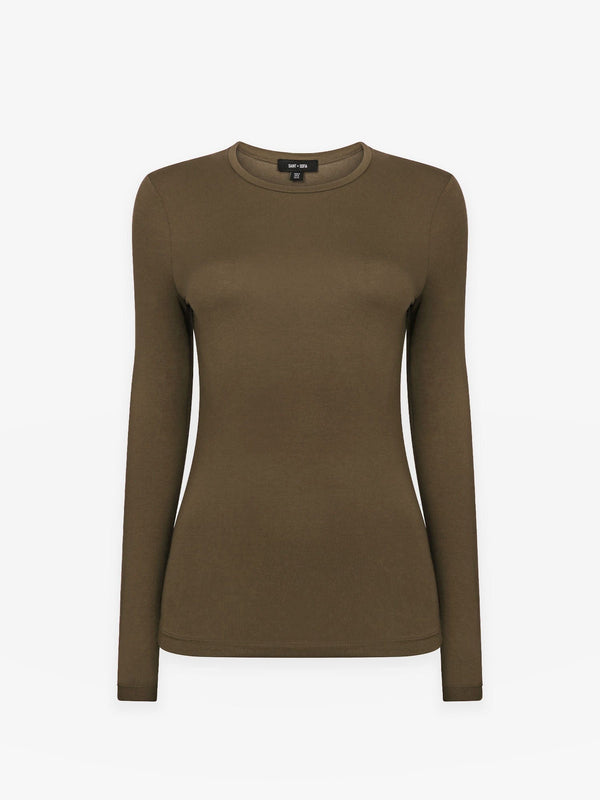 Austen Crew Neck Long Sleeve Tee Khaki - Women's Tops | Saint + Sofia® US