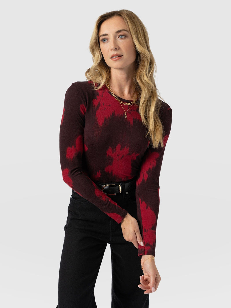 Austen Crew Neck Long Sleeve Tee - Pink Fade Floral - Women's T-shirts | Saint + Sofia® USA