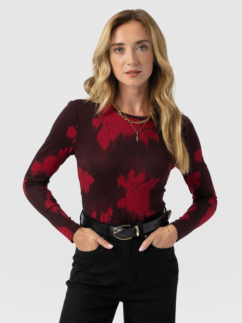 Austen Crew Neck Long Sleeve Tee - Pink Fade Floral - Women's T-shirts | Saint + Sofia® USA