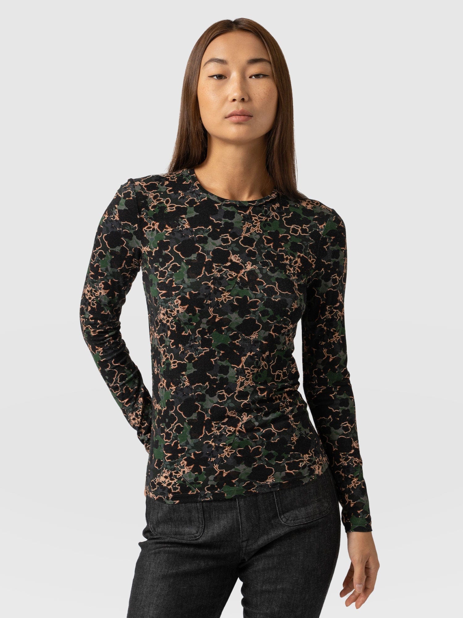 Austen Crew Neck Tee Green Twilight Floral - Women's T-Shirts