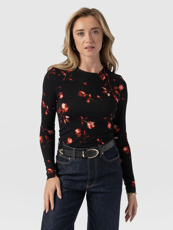 Austen Crew Neck Tee Long Sleeve Dark Roses - Women's T-Shirts | Saint + Sofia® US