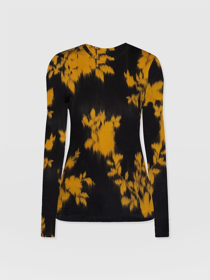 Austen Crew Neck Tee Long Sleeve Yellow Fade Floral - Women's T-Shirts | Saint + Sofia® US