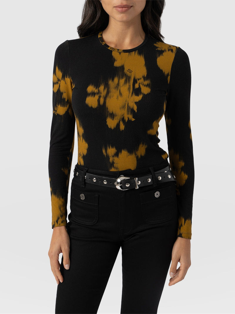 Austen Crew Neck Tee Long Sleeve Yellow Fade Floral - Women's T-Shirts | Saint + Sofia® US