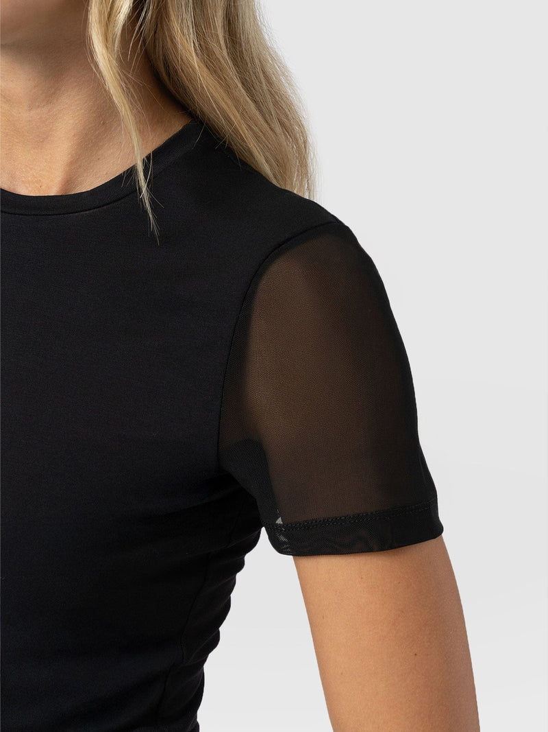 Austen Crew Neck Tee Short Sleeve - Black Mesh - Women's T-shirts | Saint + Sofia® USA