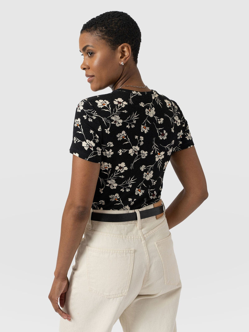 Austen Crew Neck Tee Short Sleeve - Black Spring Floral - Women's T-Shirts | Saint + Sofia® USA