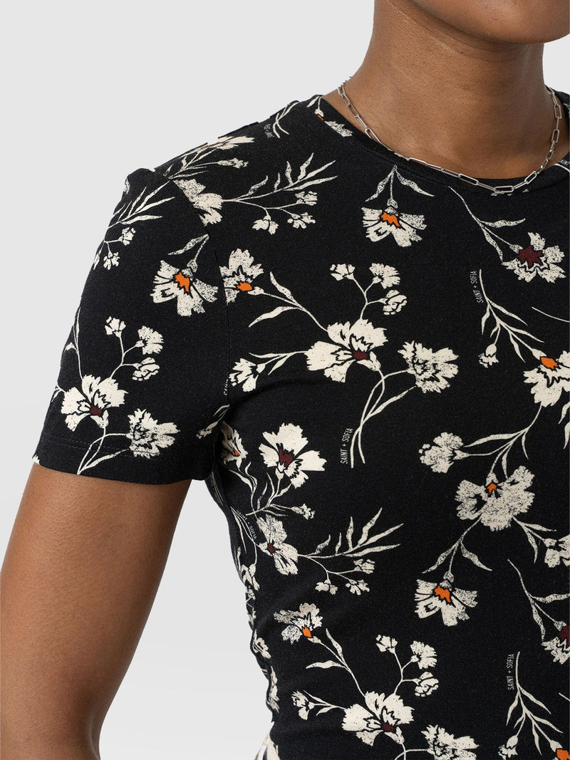 Austen Crew Neck Tee Short Sleeve - Black Spring Floral - Women's T-Shirts | Saint + Sofia® USA