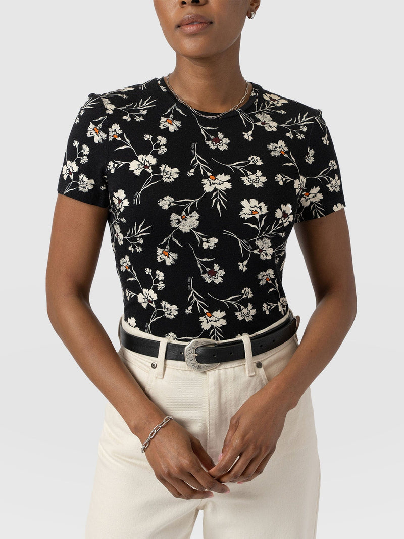 Austen Crew Neck Tee Short Sleeve - Black Spring Floral - Women's T-Shirts | Saint + Sofia® USA