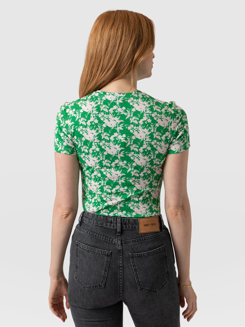 Austen Crew Neck Tee Short Sleeve Green Pixel - Women's T-Shirts | Saint + Sofia® USA