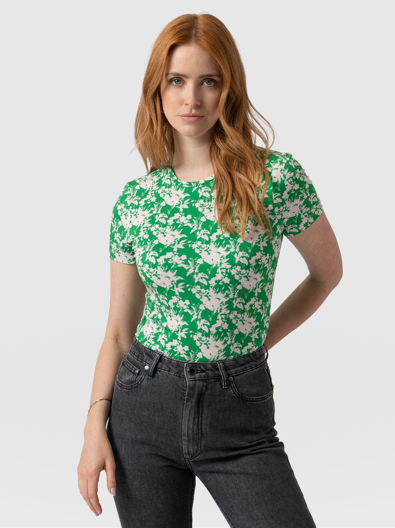 Austen Crew Neck Tee Short Sleeve Green Pixel - Women's T-Shirts | Saint + Sofia® USA