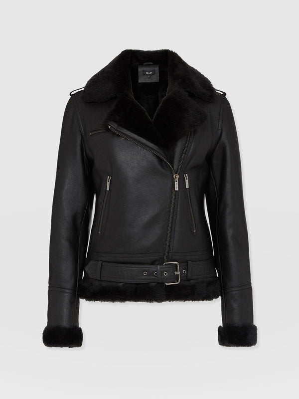 Aviator Shearling Jacket Black - Women's Jackets | Saint + Sofia® USA