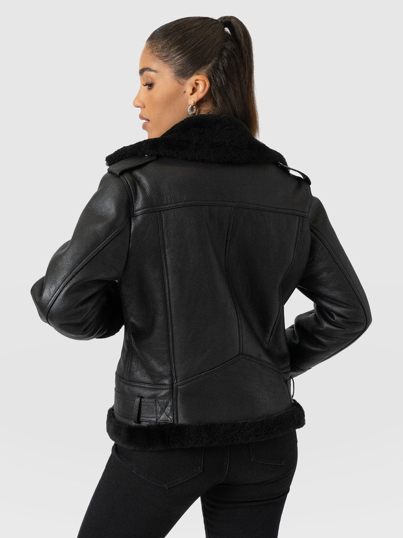 Aviator Shearling Jacket Black - Women's Jackets | Saint + Sofia® USA