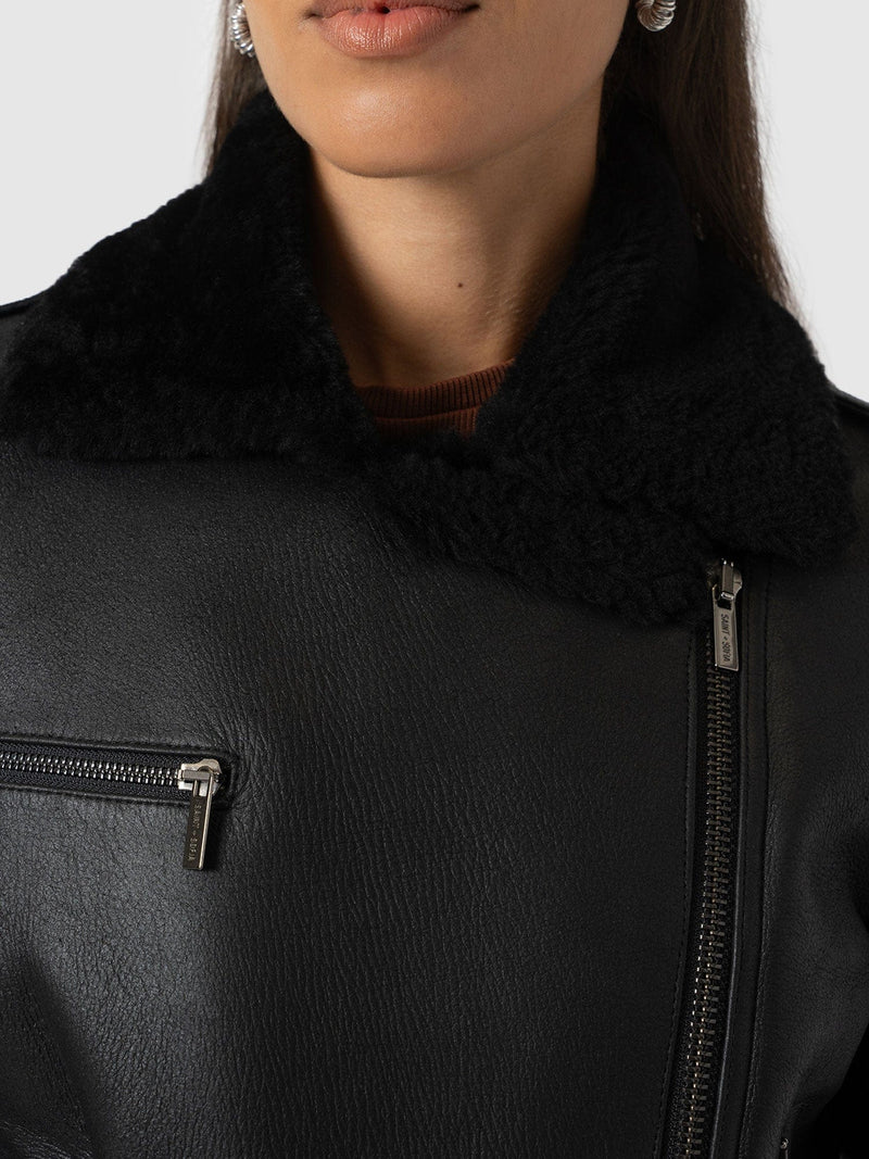 Aviator Shearling Jacket Black - Women's Jackets | Saint + Sofia® USA