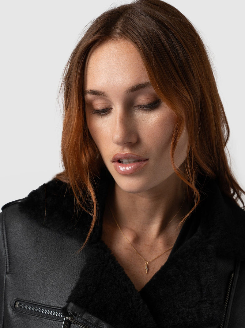 Louis Vuitton Women's Lambskin Aviator Noir Jacket Black Sherling  Collar Size 8
