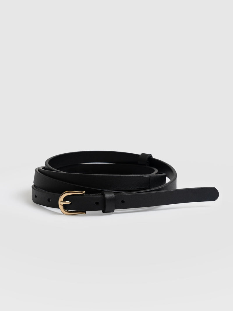 Black Leather Slim Belt - WOMEN Belts