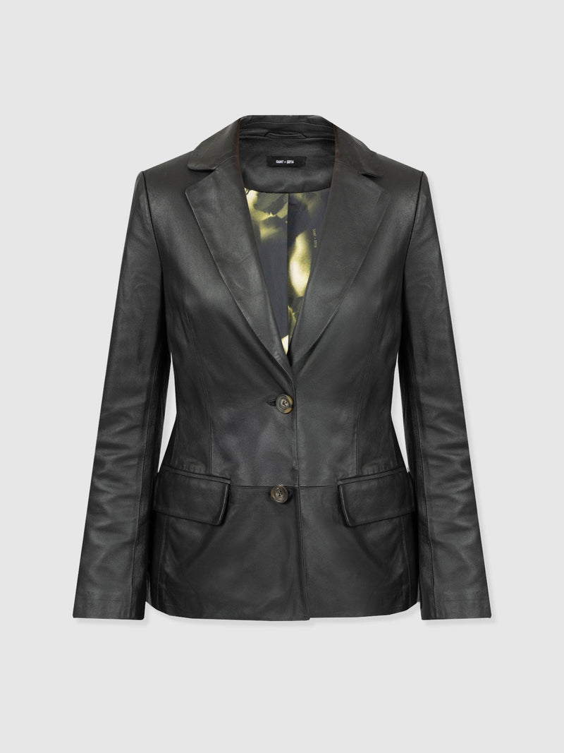 Axel Single Breasted Blazer - Black Leather - Women's Leathers | Saint + Sofia® USA