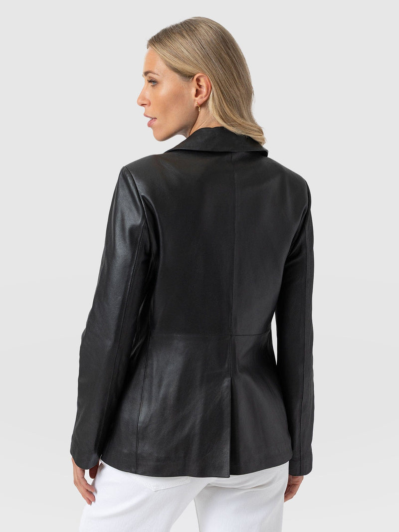 Axel Single Breasted Blazer - Black Leather - Women's Leathers | Saint + Sofia® USA