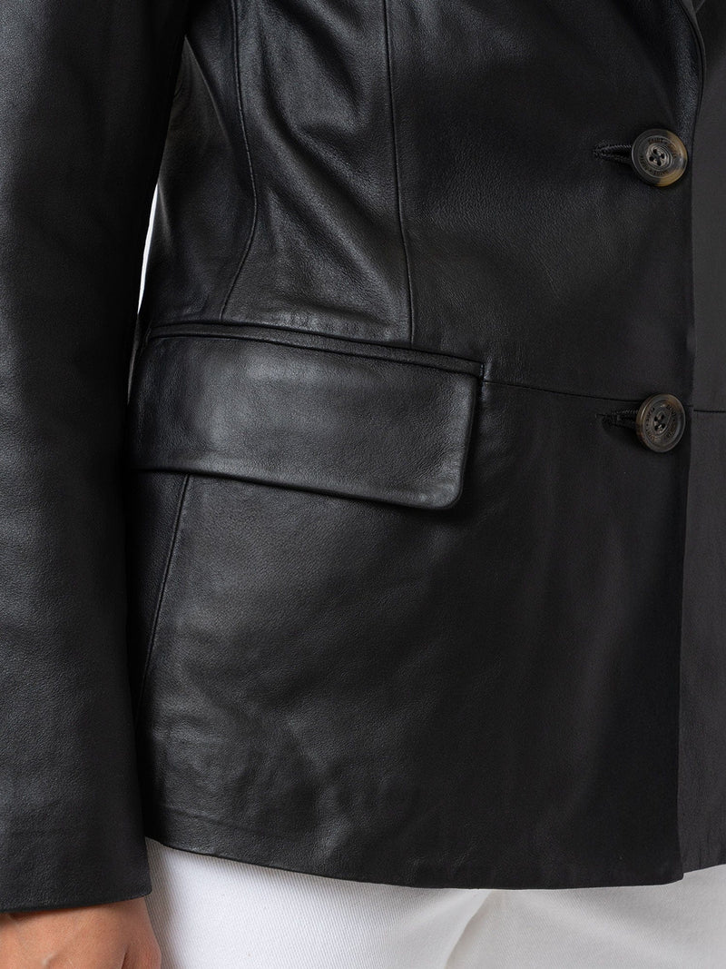 Axel Single Breasted Blazer - Black Leather - Women's Leathers | Saint + Sofia® USA