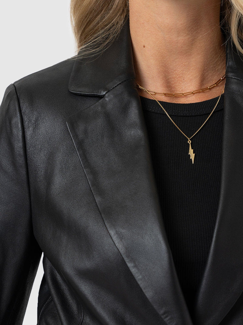 Axel Single Breasted Blazer - Black Leather - Women's Leathers | Saint + Sofia® USA