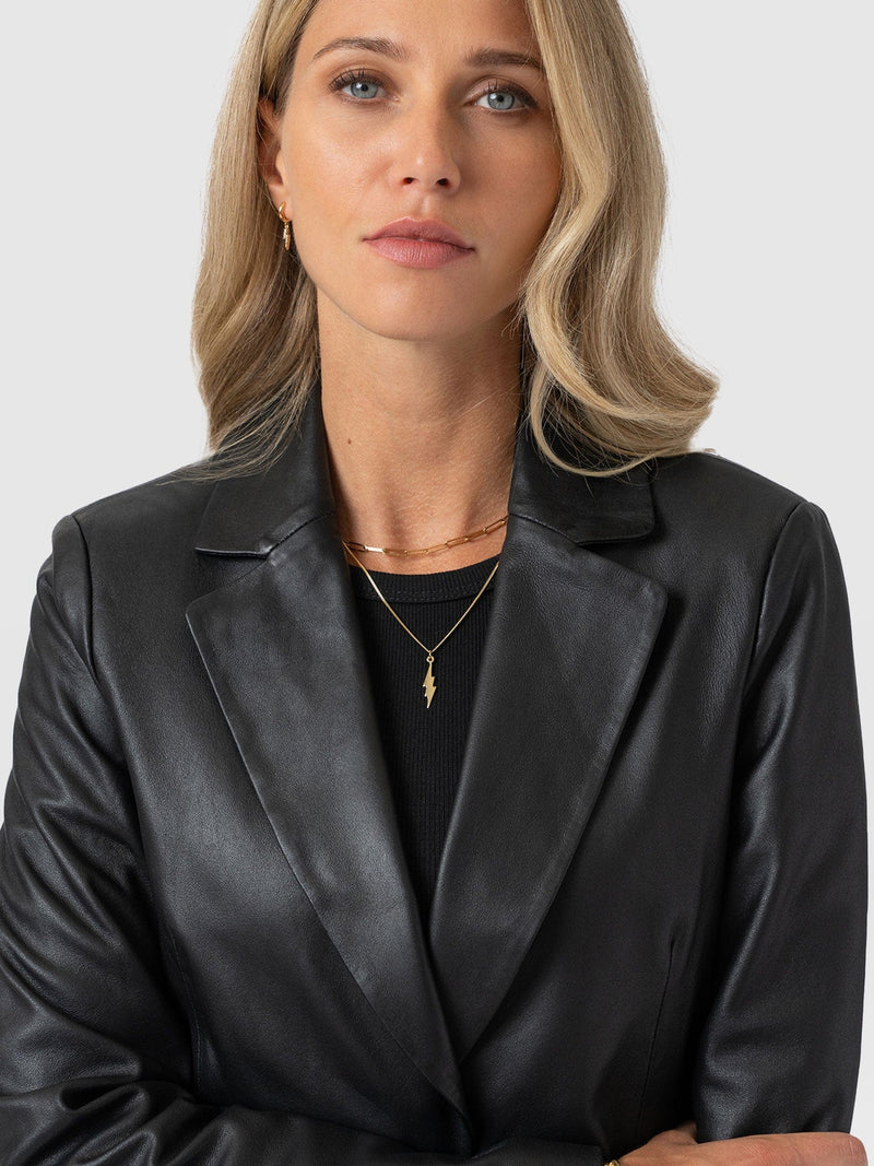 Axel Single Breasted Blazer - Black Leather - Women's Leathers | Saint + Sofia® USA