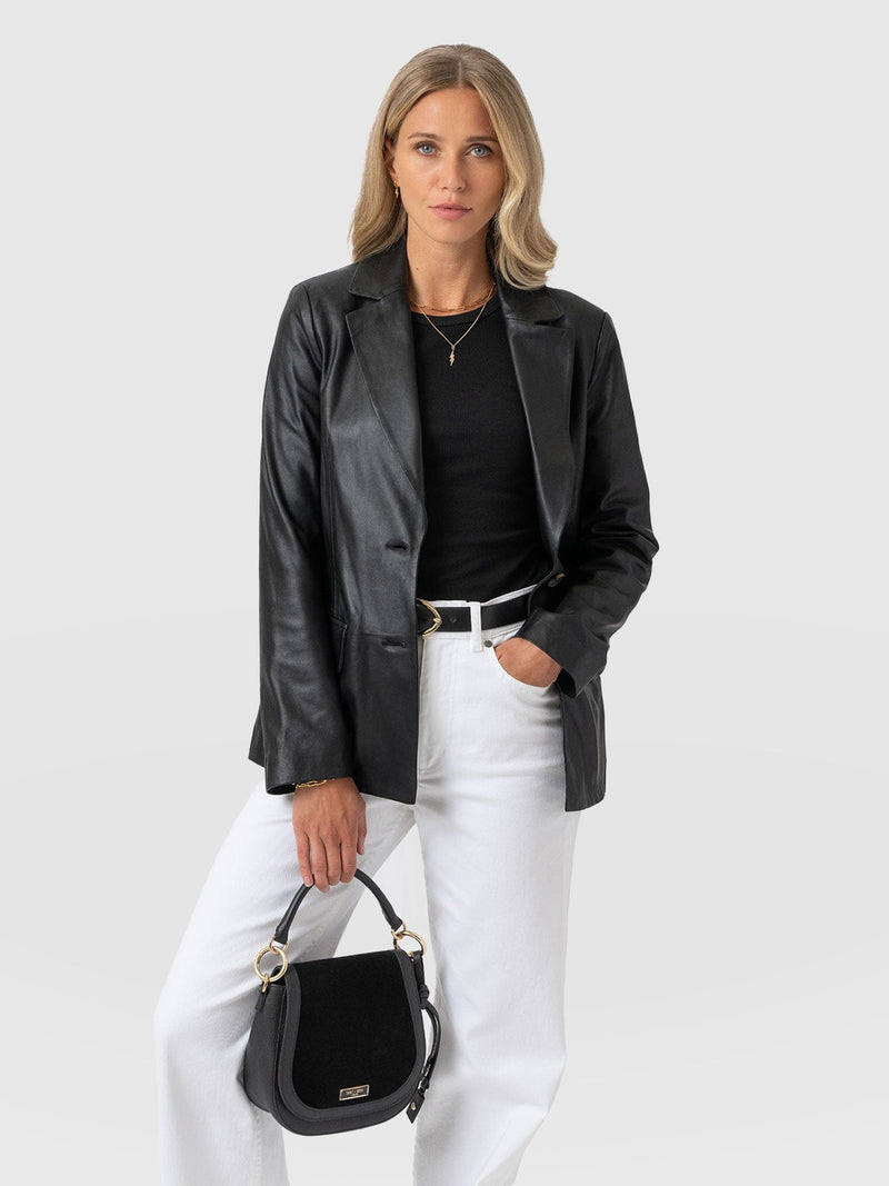 Axel Single Breasted Blazer - Black Leather - Women's Leathers | Saint + Sofia® USA