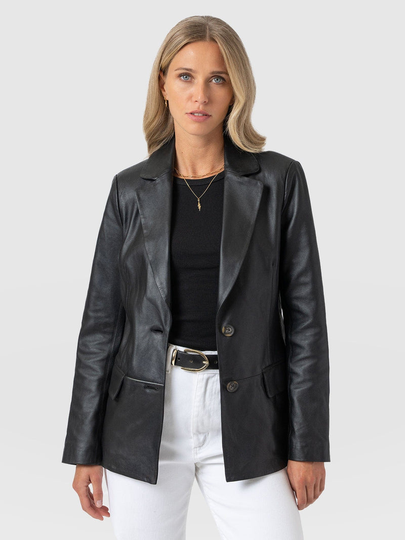 Axel Single Breasted Blazer - Black Leather - Women's Leathers | Saint + Sofia® USA