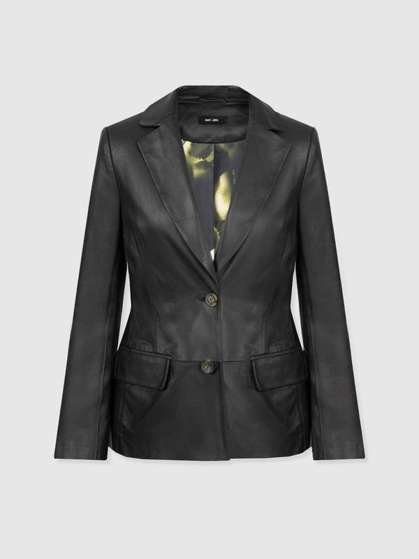 Axel Single Breasted Blazer - Black Leather - Women's Leathers | Saint + Sofia® USA