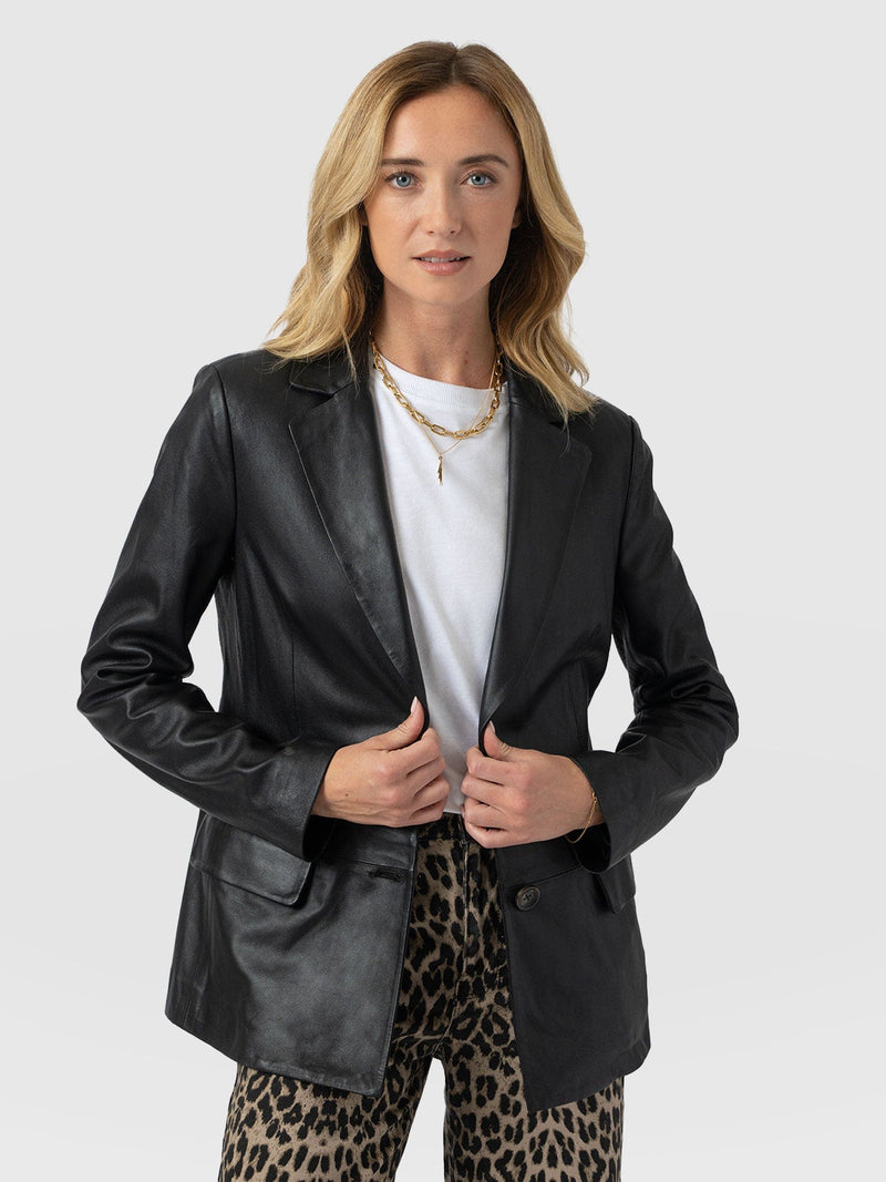 Axel Single Breasted Blazer - Black Leather - Women's Leathers | Saint + Sofia® USA