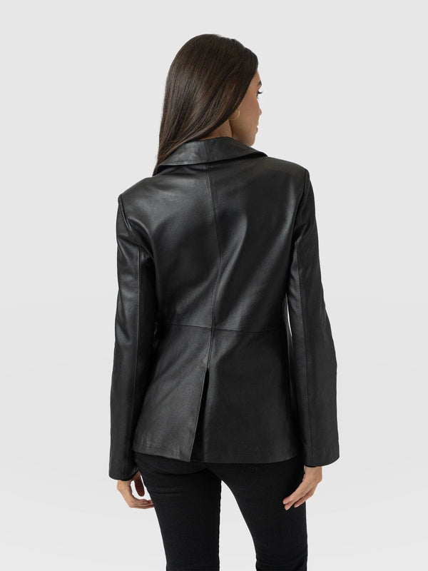 Axel Single Breasted Blazer - Black Leather - Women's Leathers | Saint + Sofia® USA