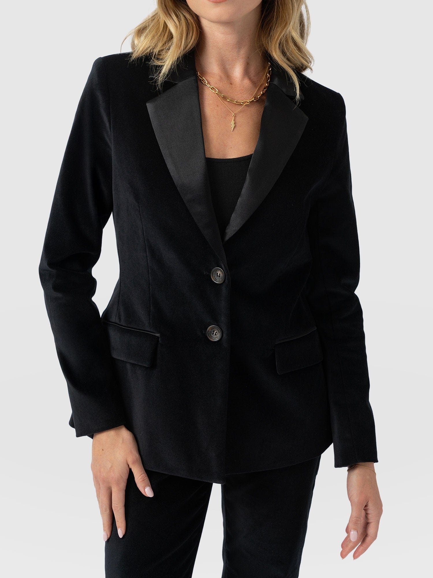 Axel Single Breasted Blazer - Black Velvet - Women's Jackets | Saint + Sofia® USA
