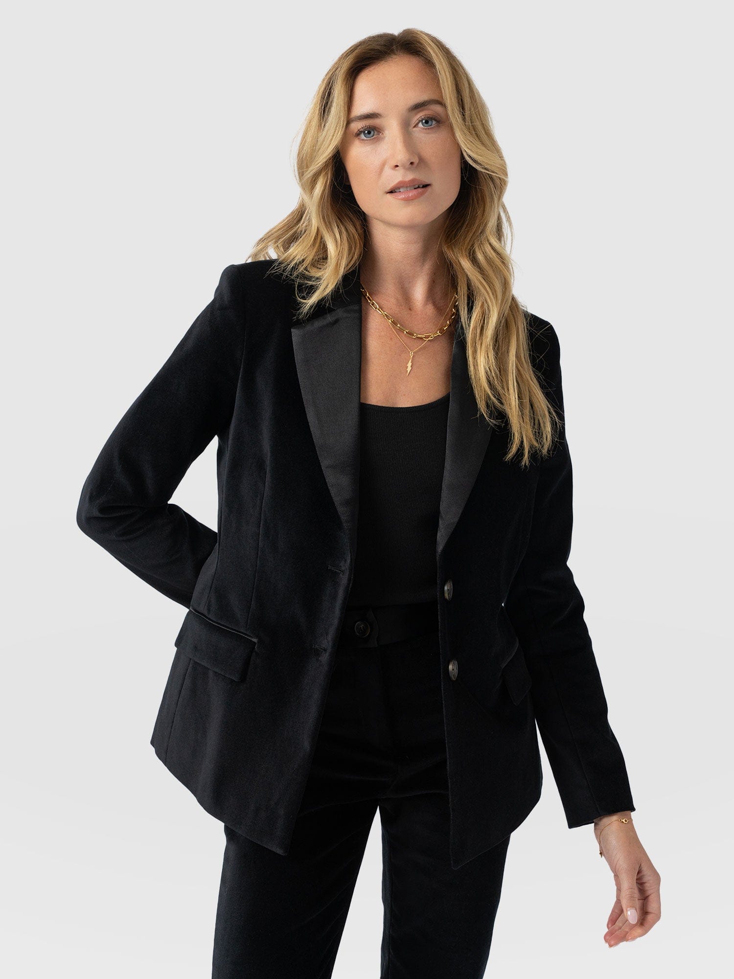 【美品】Giselle Black velvet×Black 36 axel-single-breasted-blazer-