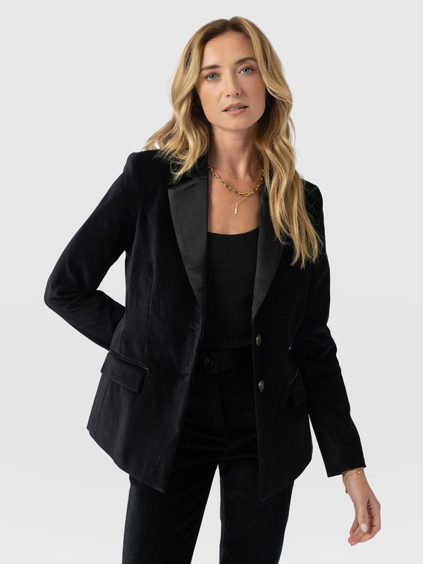 Axel Single Breasted Blazer - Black Velvet - Women's Jackets | Saint + Sofia® USA