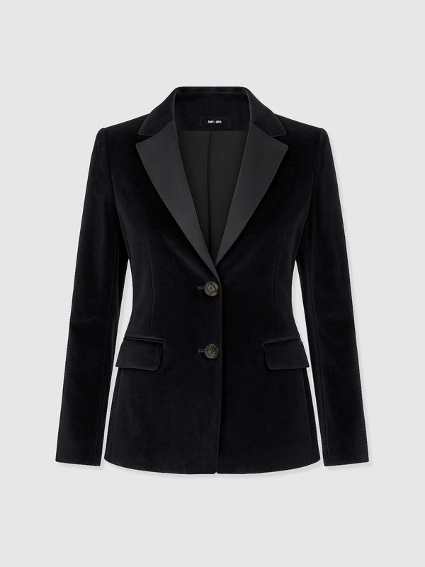 Axel Single Breasted Blazer - Black Velvet - Women's Jackets | Saint + Sofia® USA