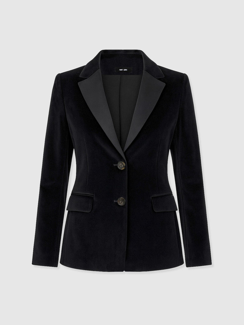 Axel Single Breasted Blazer - Black Velvet - Women's Jackets | Saint + Sofia® USA