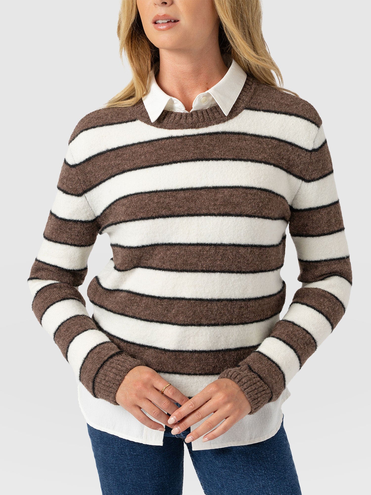 Azura Knit Jumper - Brown Stripe - Women's Knitwears | Saint + Sofia® USA