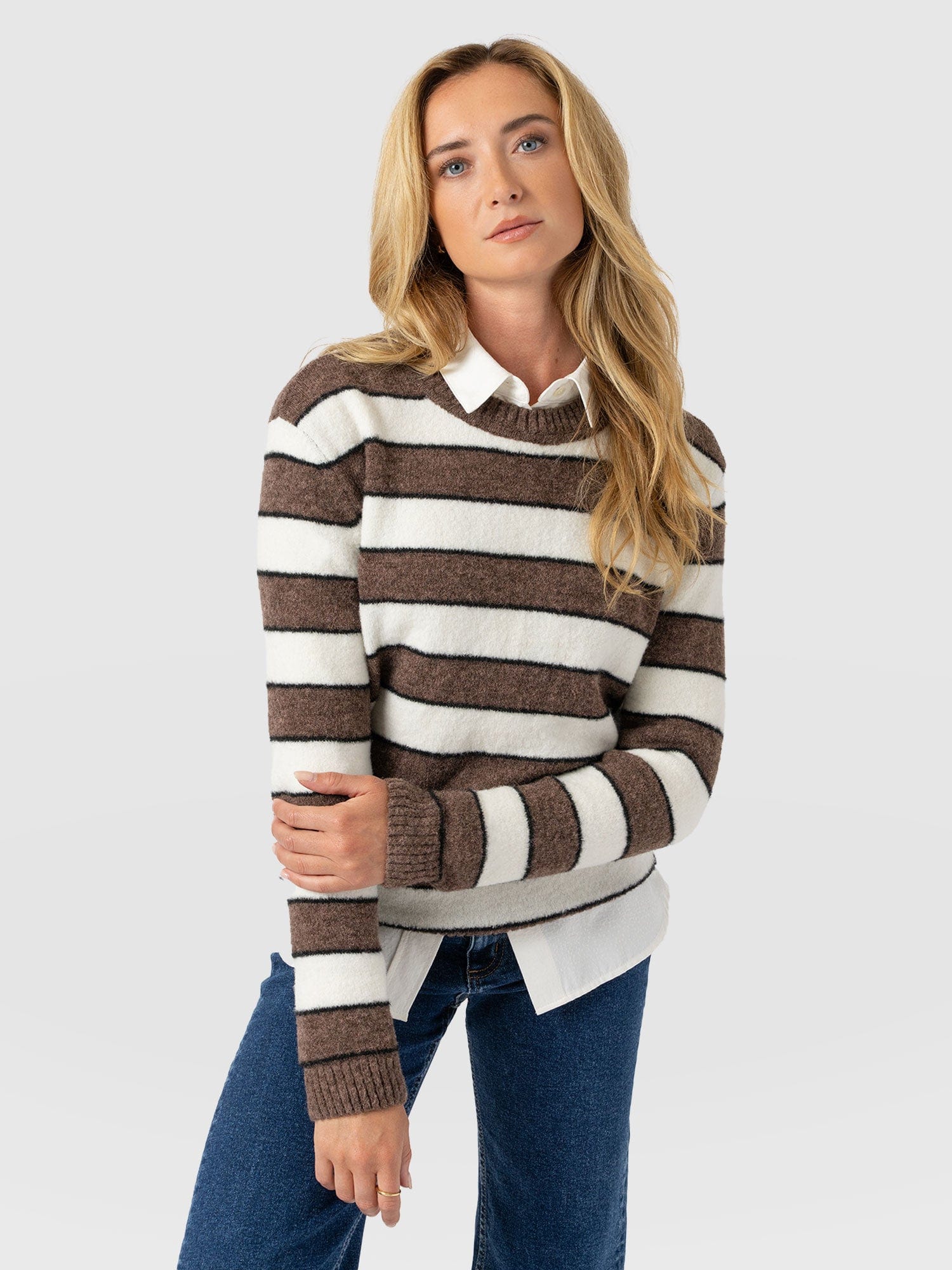 Azura Knit Jumper - Brown Stripe - Women's Knitwears | Saint + Sofia® USA