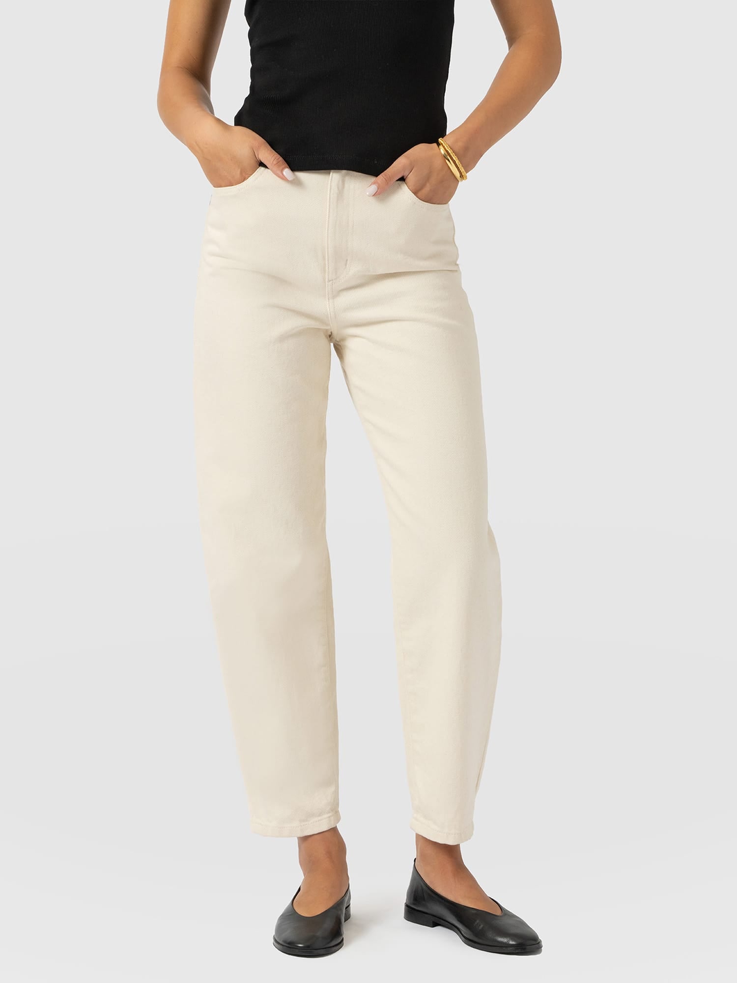 Barrel Leg Jean - Cream - Women's Denims | Saint and Sofia® USA