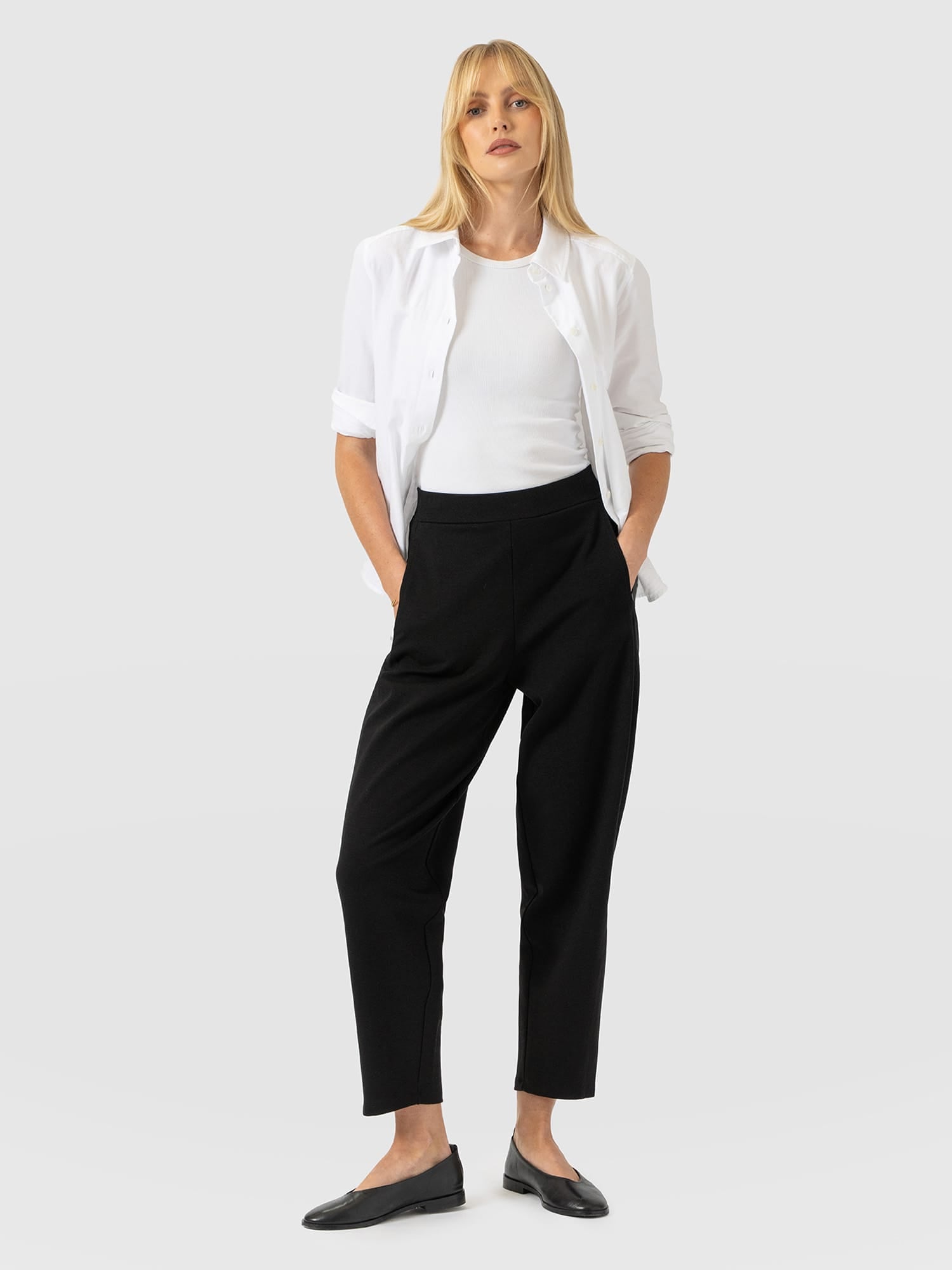 Barrel Leg Jersey Pant - Black - Women's Pants | Saint and Sofia® USA