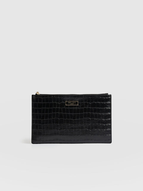 Beauty Pouch Black Croc - Women's Travel Accessories | Saint + Sofia® US