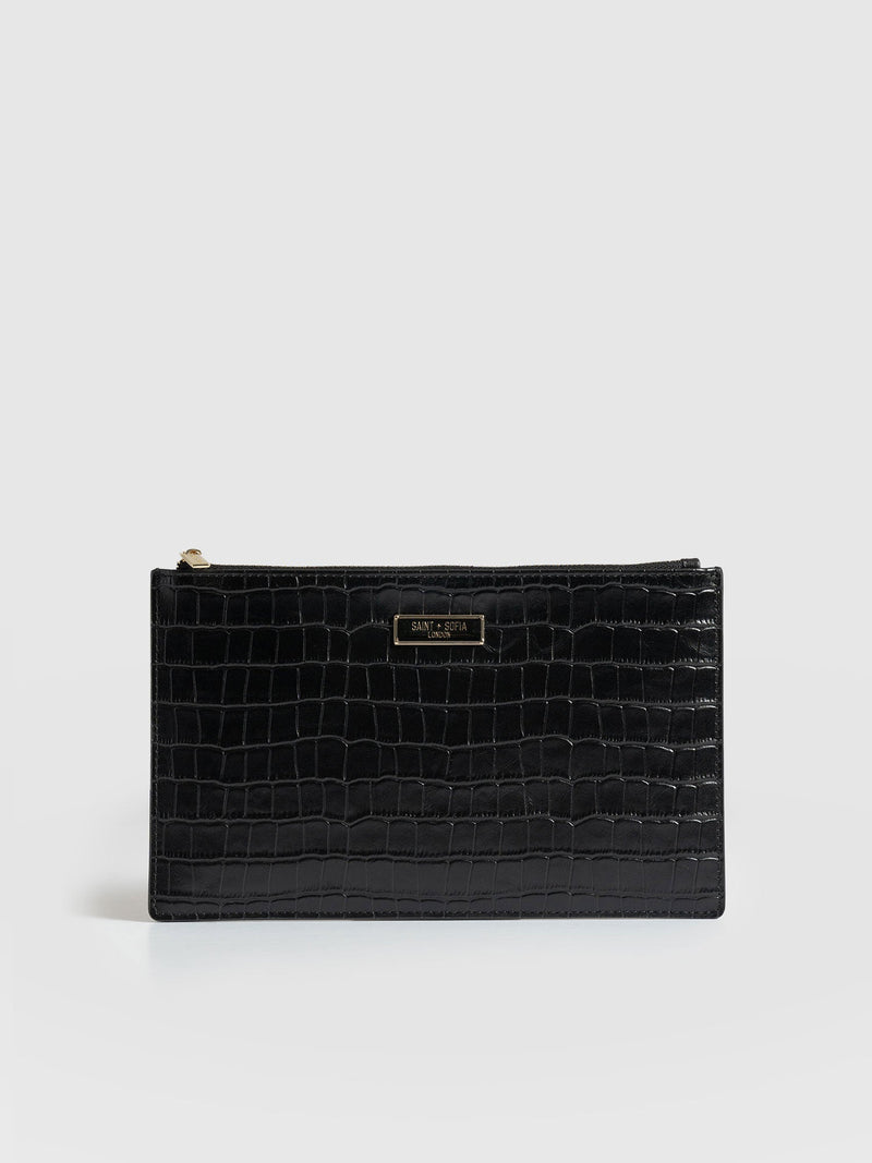 Beauty Pouch Black Croc - Women's Travel Accessories | Saint + Sofia® US