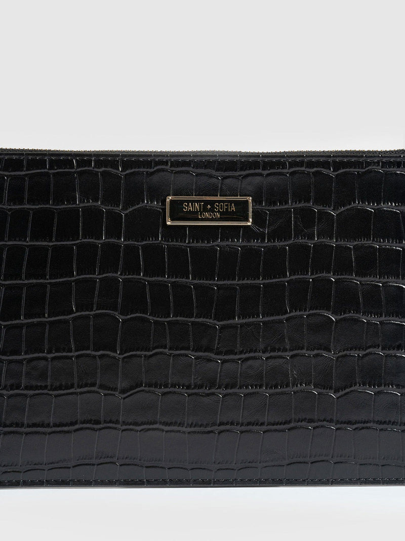 Beauty Pouch Black Croc - Women's Travel Accessories | Saint + Sofia® US